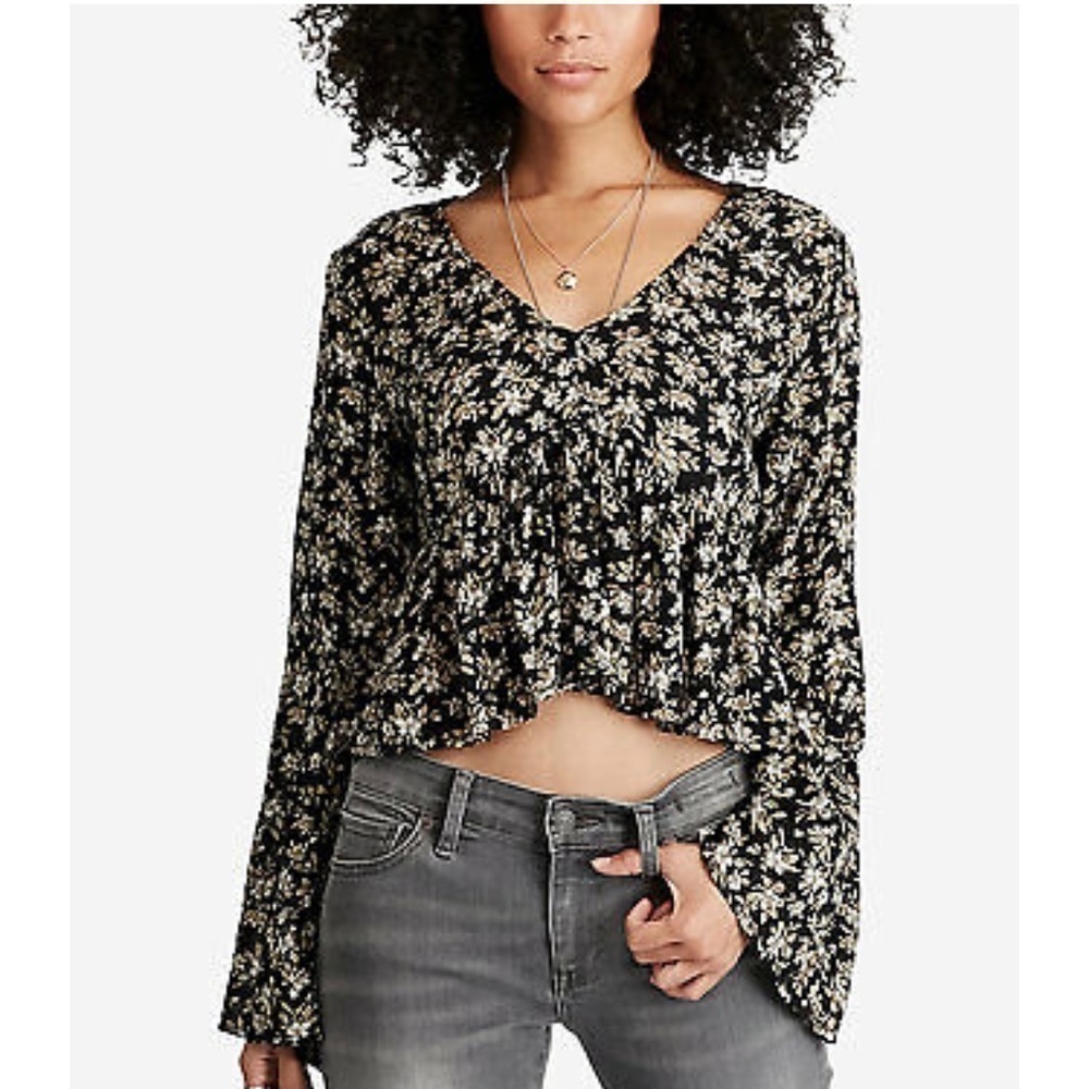Denim & Supply Ralph Lauren Floral Cropped Baby Doll Top Long Sleeves XS